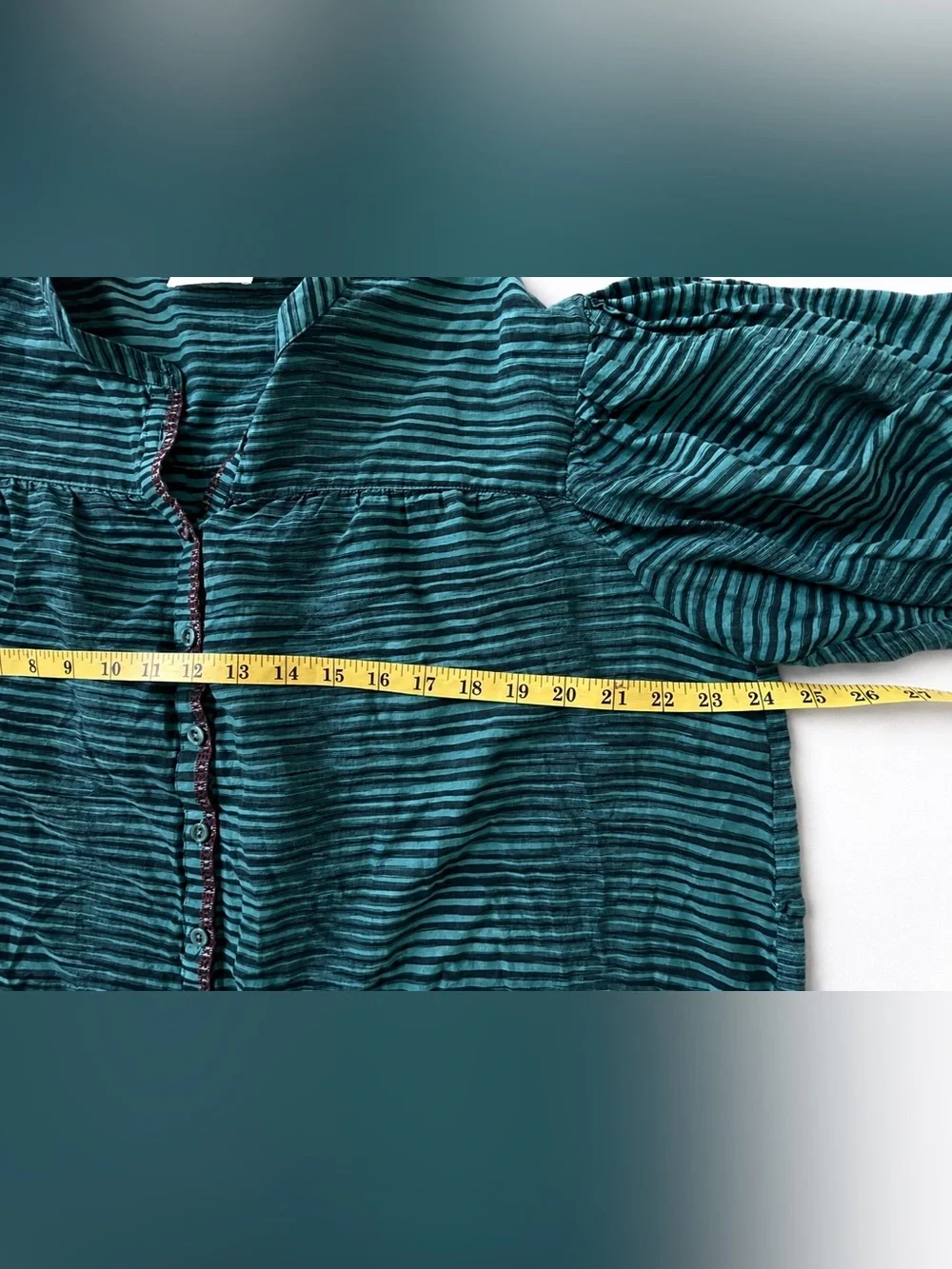 Ulla Johnson Striped Teal Button Front Midi Maxi Shirt Dress Size 10 - Picture 8 of 9